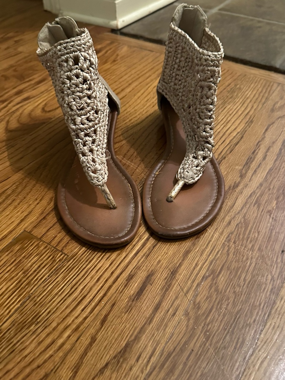 Women’s Beige Crochet Thong Sandals
